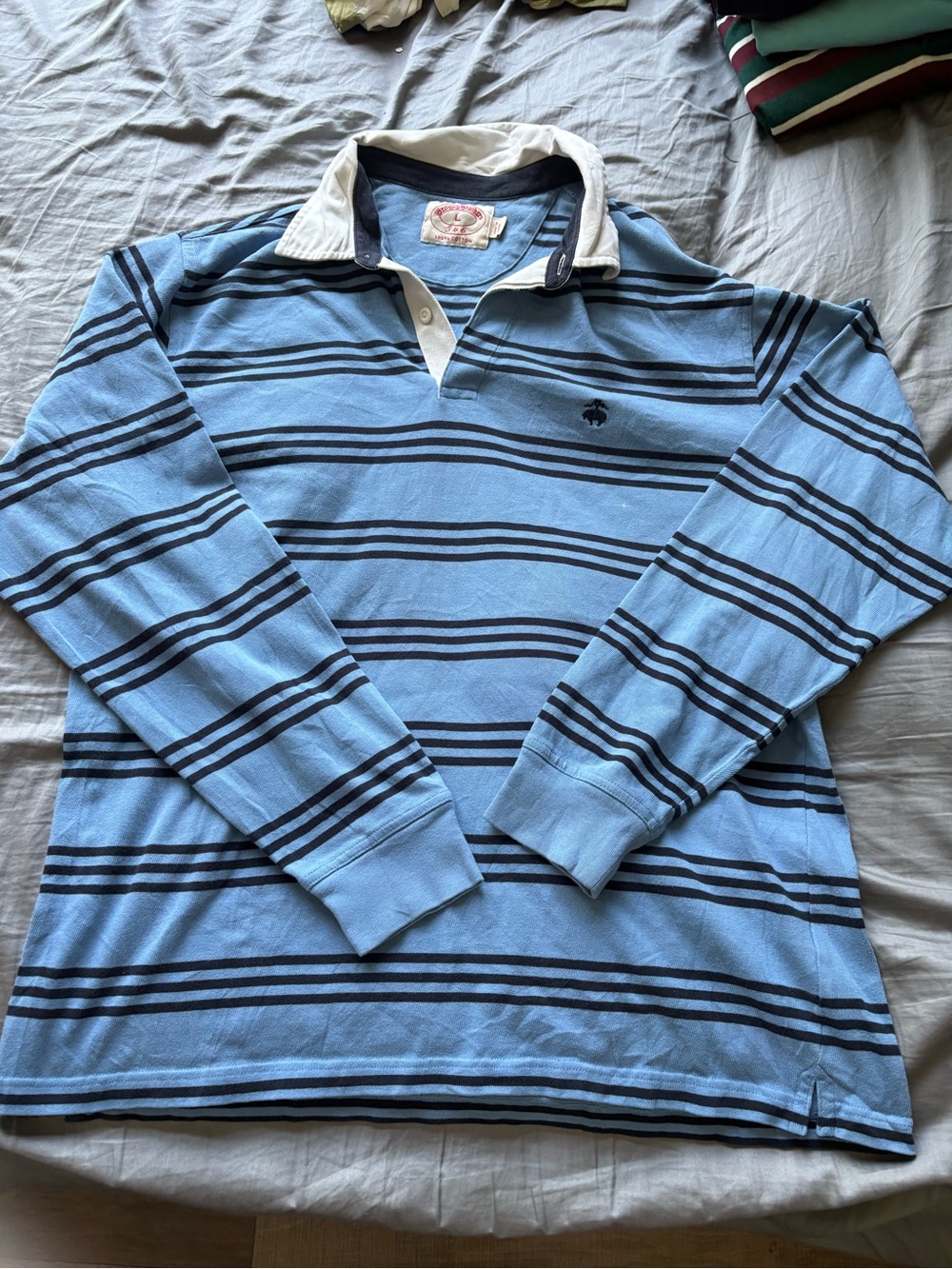 Brooks Brothers Light Blue & Navy Striped Rugby Polo